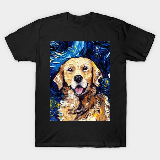 Golden Retriever Night (Portrait) T-Shirt by sagittariusgallery